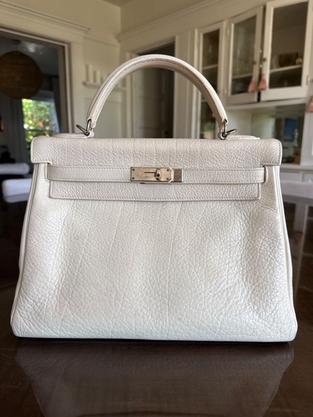 Hermes Kelly 32 parchemin togo leather with palladium hrdw, strap, key - Picture 11 of 15